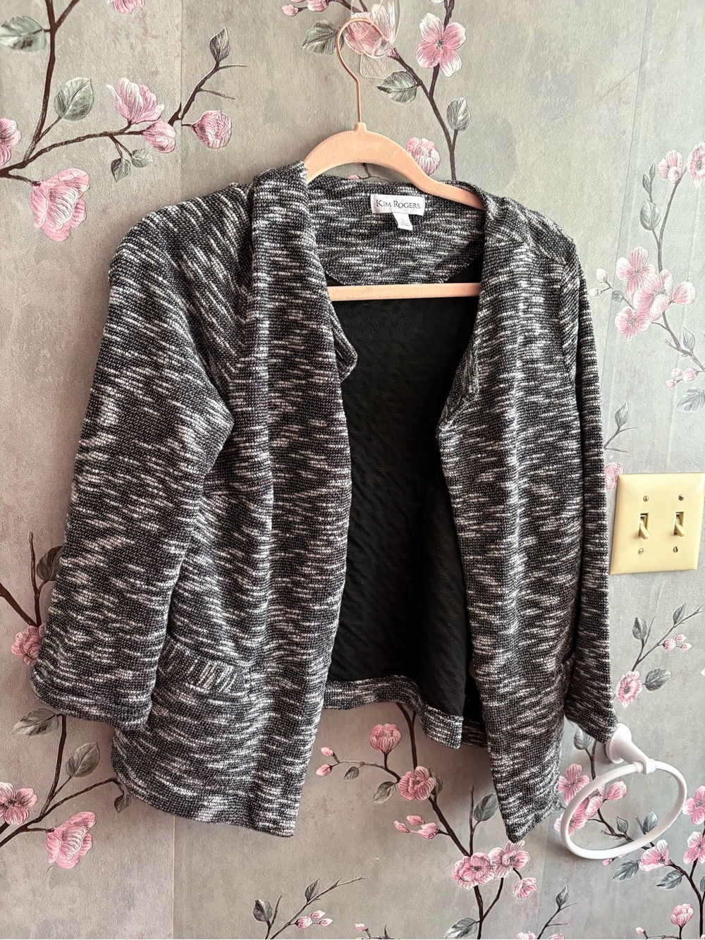 Kim Rogers Black & White Marled Open-Front Cardigan